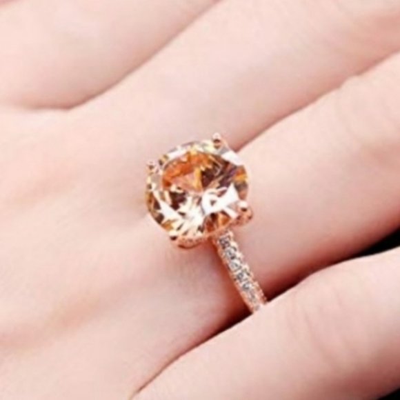 New 18K Rose Gold 6 Carat Round Morganite Ring